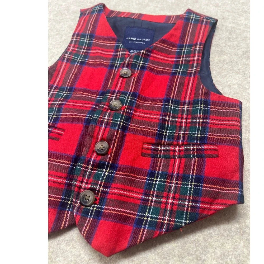 Janie and Jack Red Plaid‎ Formal Wool Vest Boys 12-18 Months Holiday Party